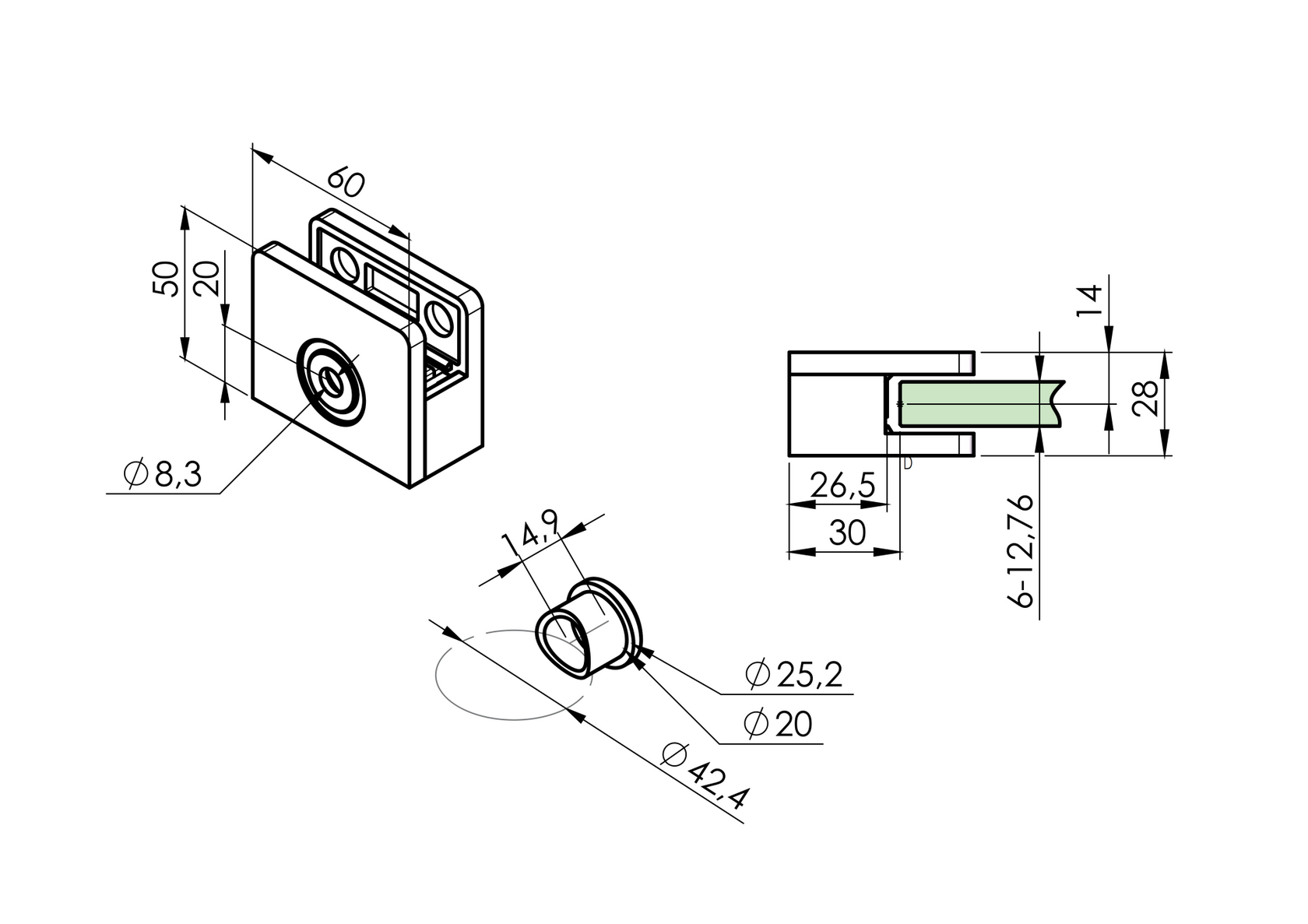 Uchwyt szkła - łącznik