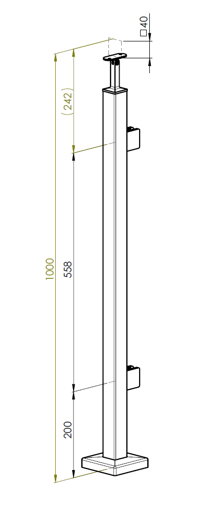 Słupek nierdzewny -prosto AISI304, 40x40x2/2xmodel