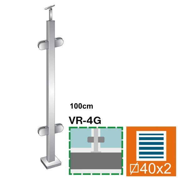 Słupek nierdzewny -prosto AISI304, 40x40x2/4xmodel