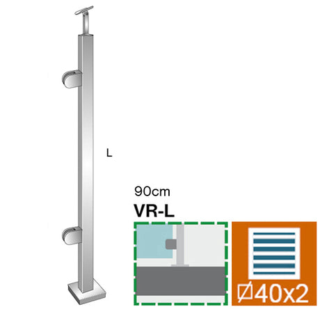 Słupek nierdzewny - prosto AISI304, 40x40x2/2xmode