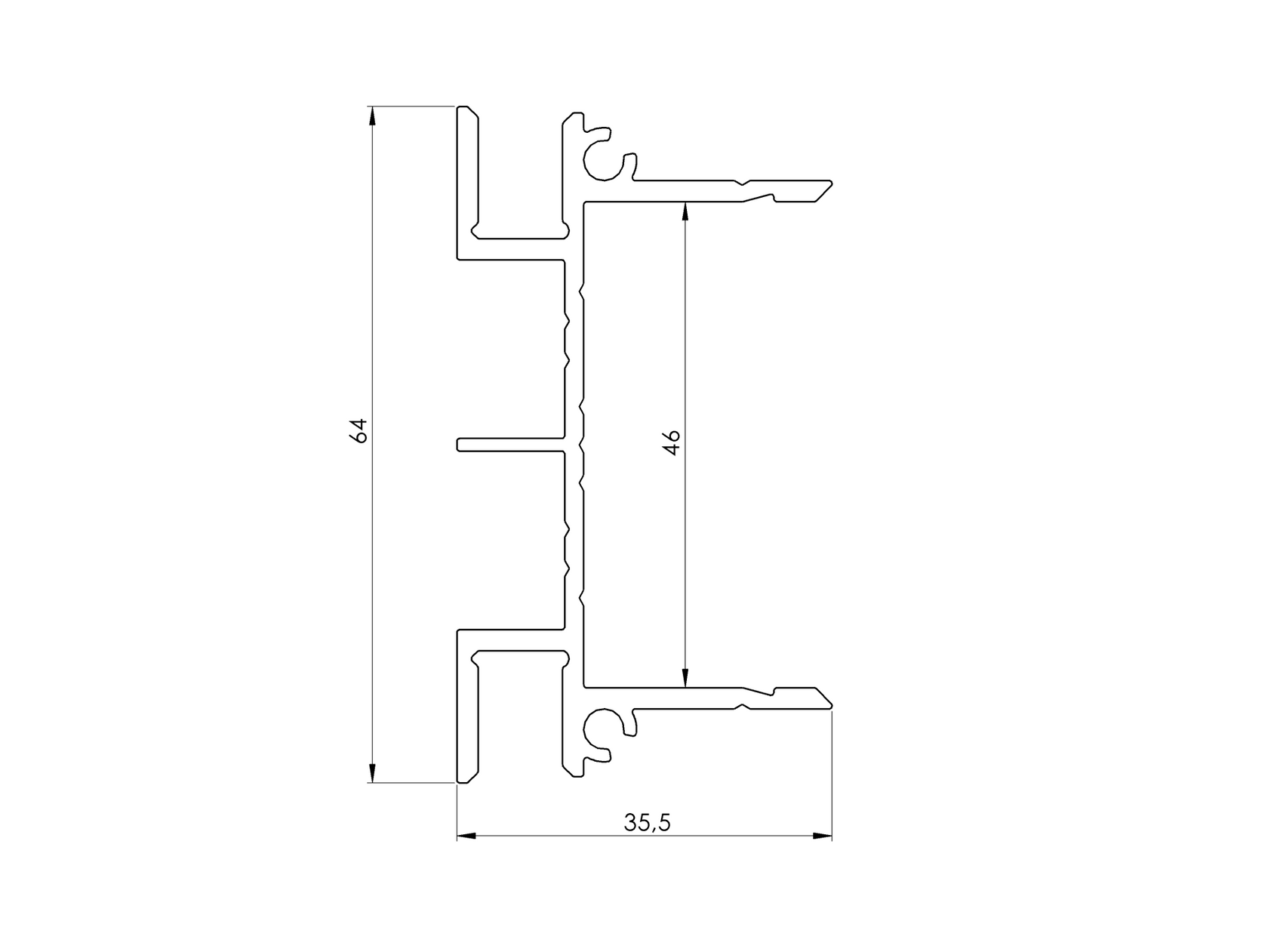 Aluminiowy adapter 64x38-6000mm do żaluzji do 46mm