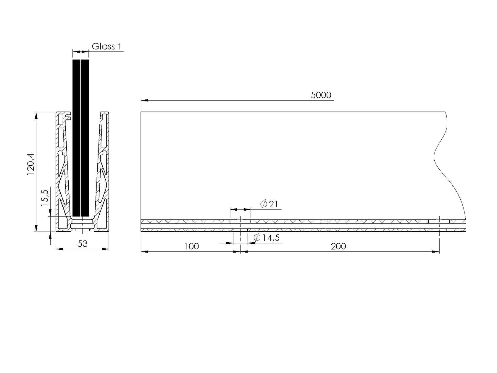 Profil balustrady szklanej