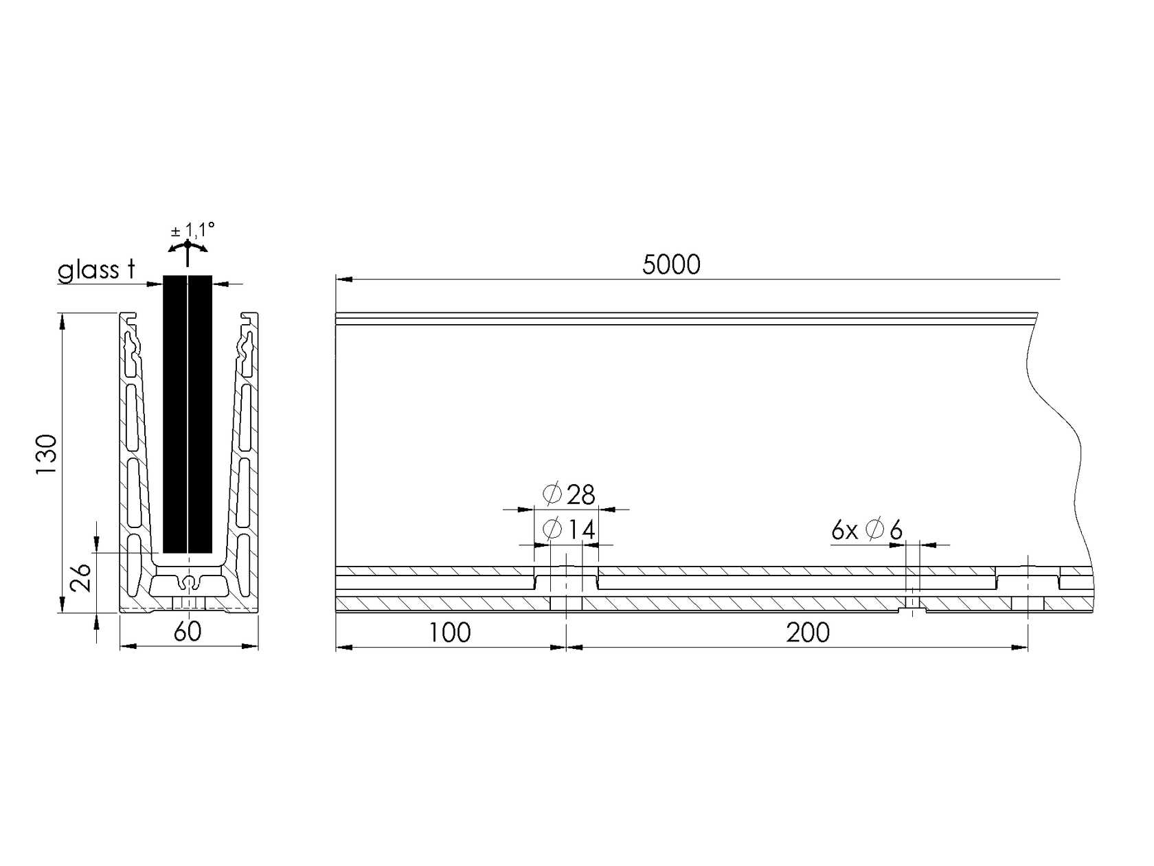 Profil balustrady szklanej