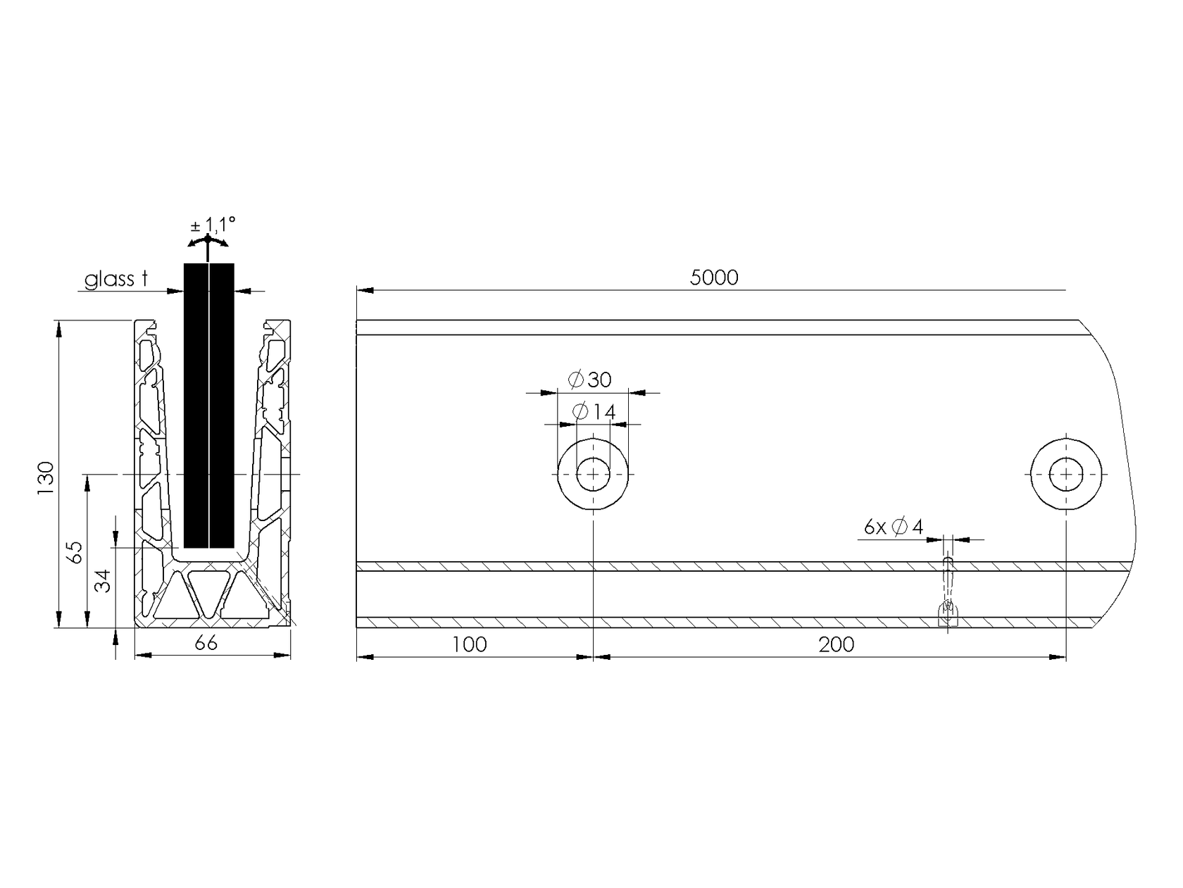 Profil balustrady szklanej