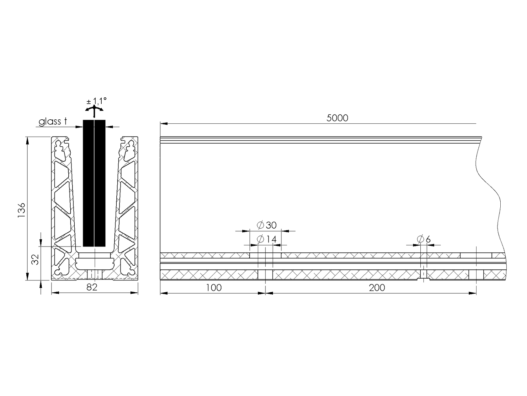 Profil balustrady szklanej