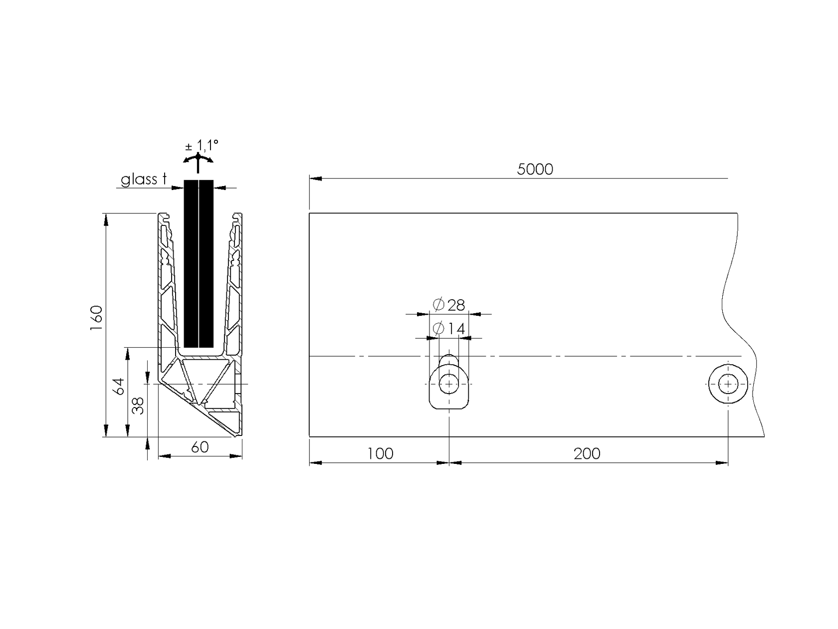 Profil balustrady szklanej Al-boczny