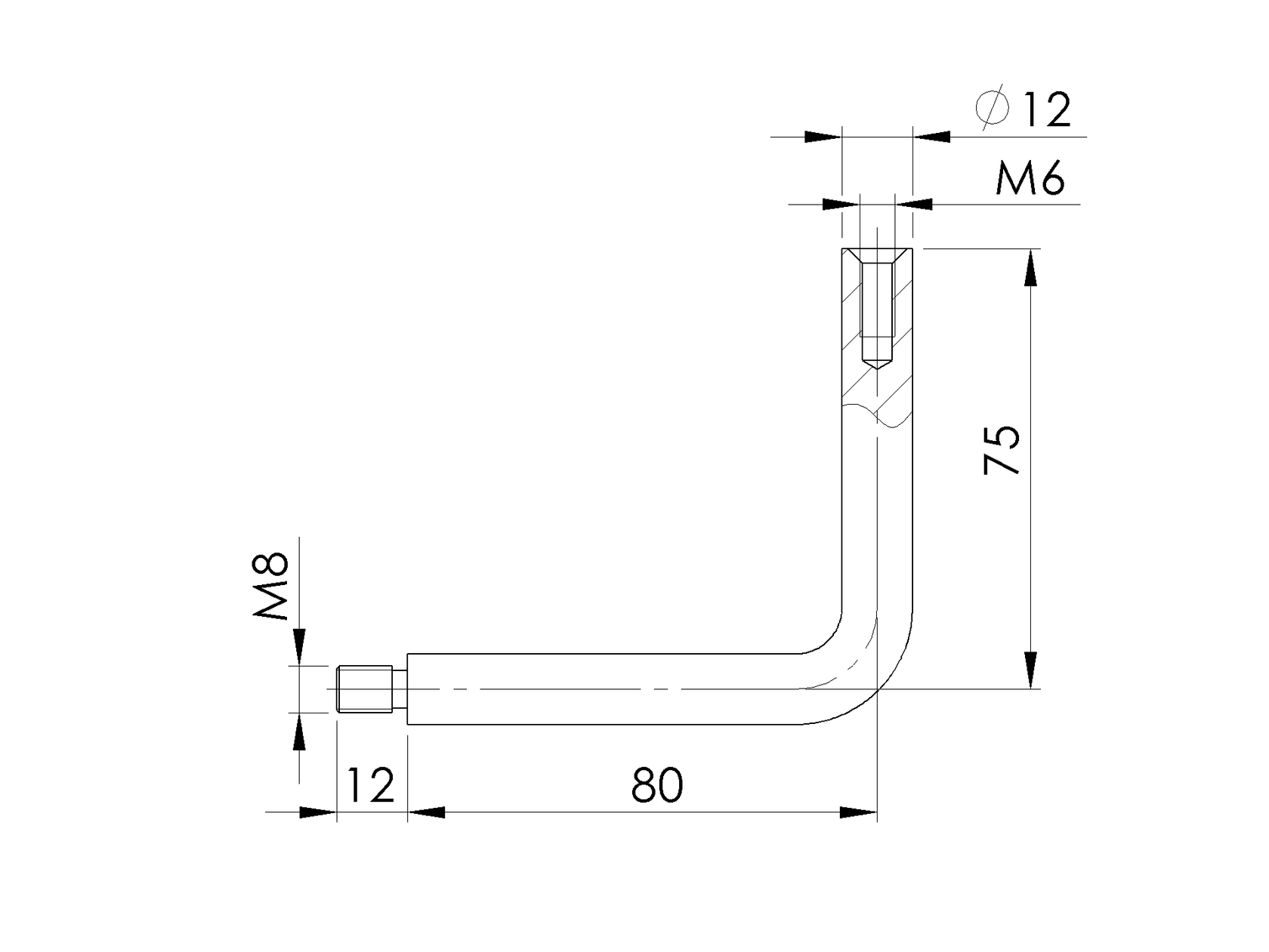 Mocowanie pochwytu do ściany AISI304, d12, M6, 80x