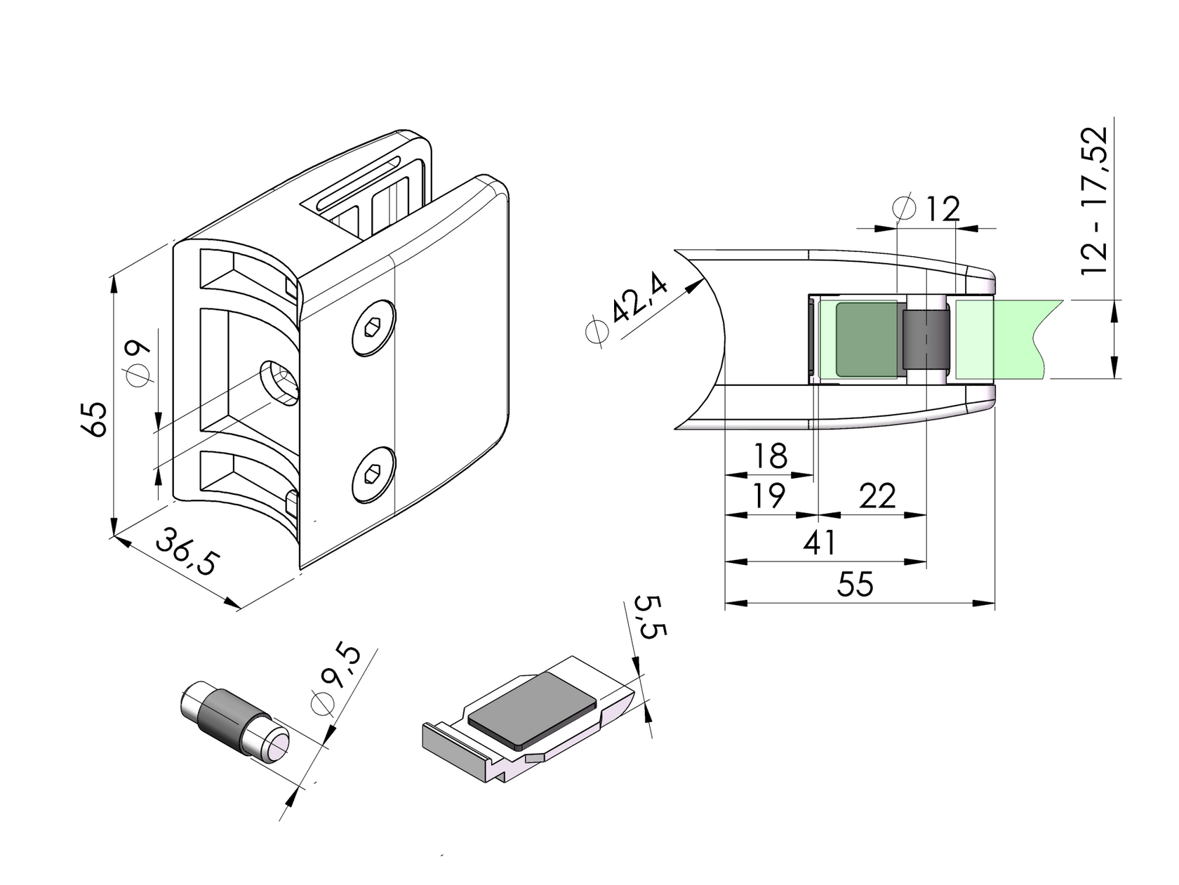 Držiak výplne skla - set