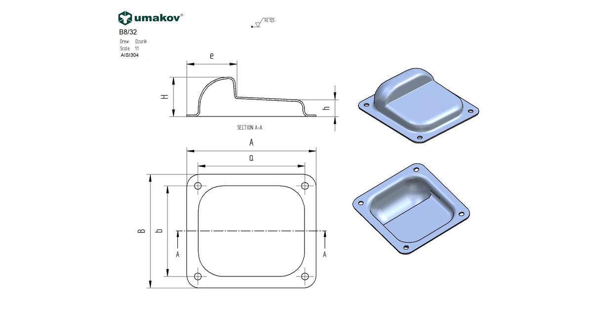 Stoper do bramy inox, 158x138x50mm