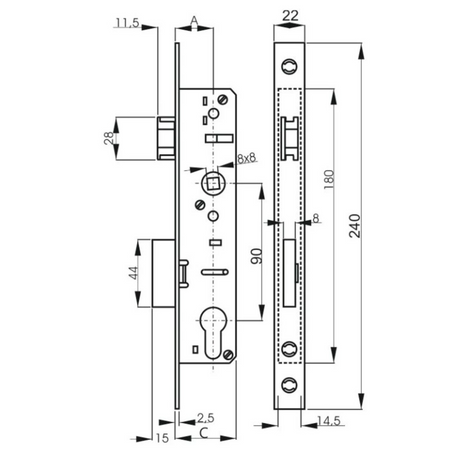 Zamek 50x30mm AISI304