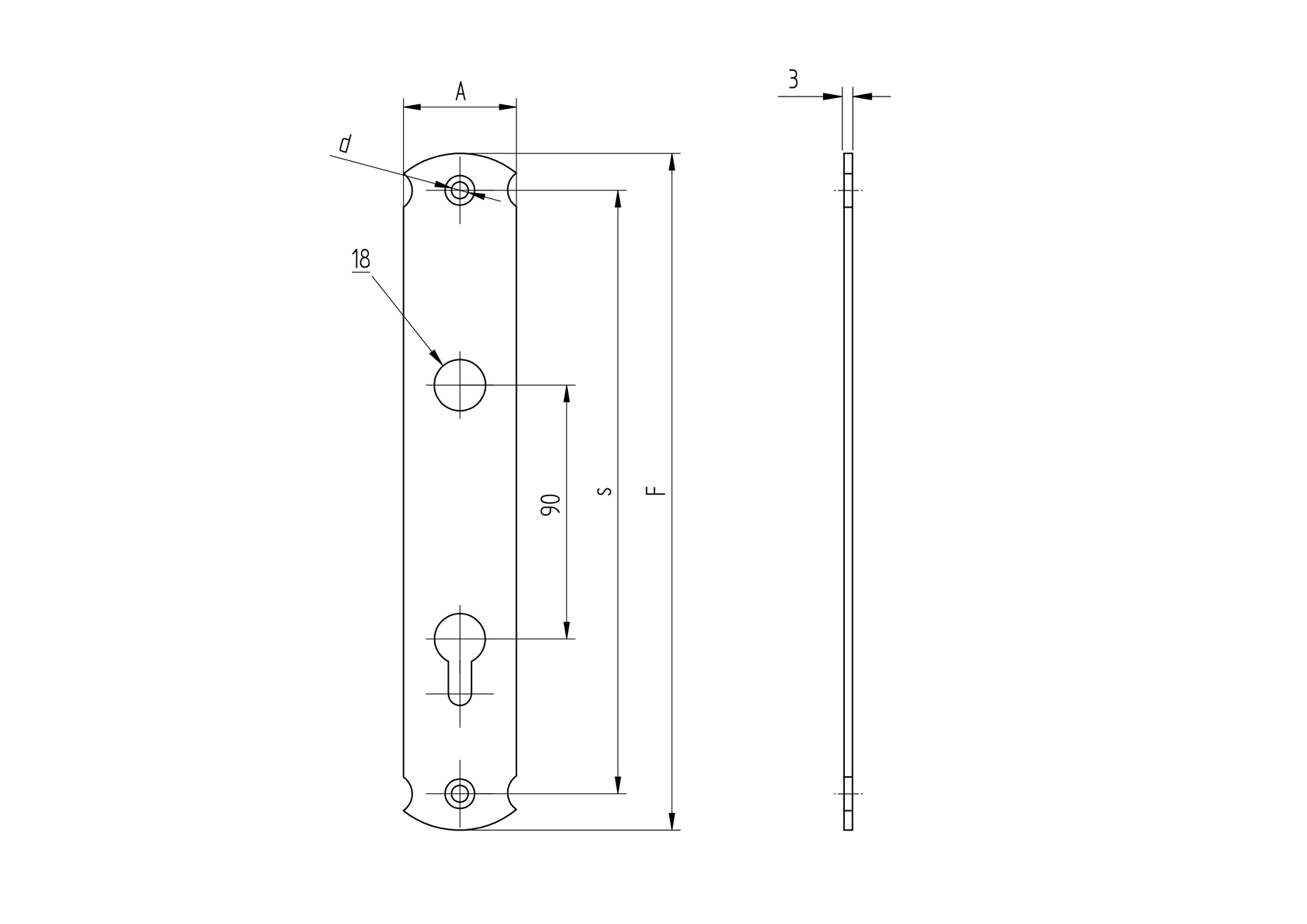 Szyld 240x40, t3, C90, D18mm