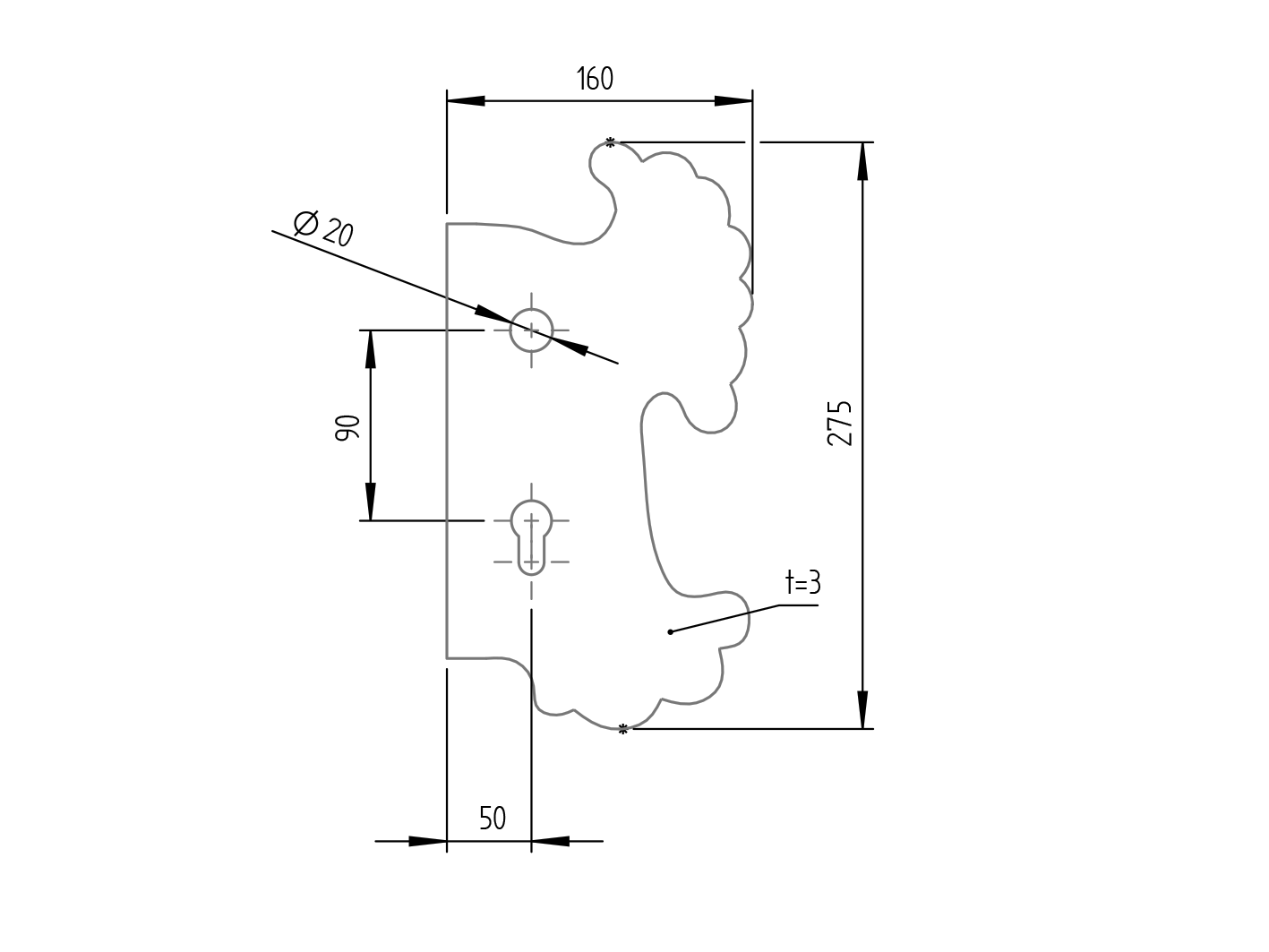 Szyld zdobiony z otworami 275x160, t3, C90, D22