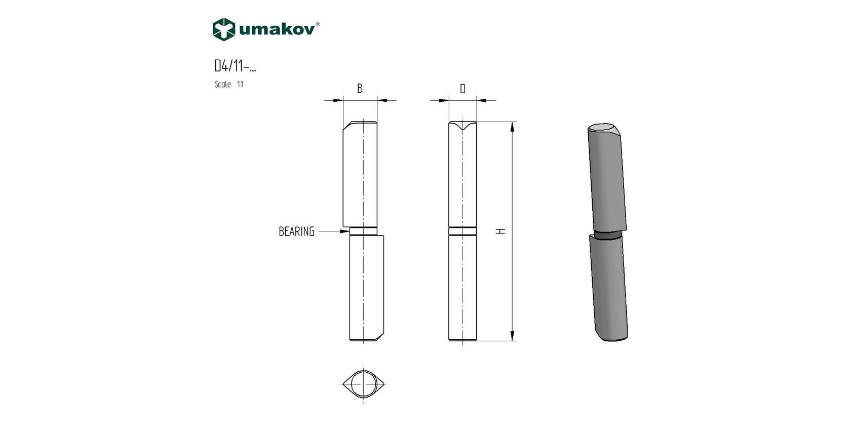Zawias regulowany D16, L120mm