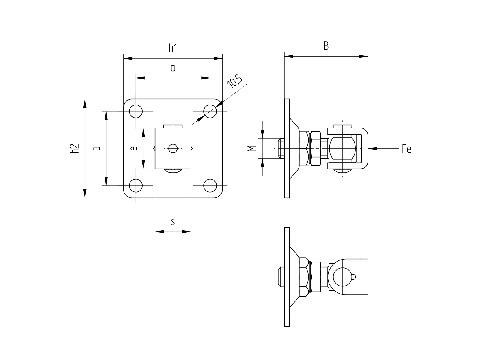 Zawias regulowany z płytką montażową Zn, M18, 90x9