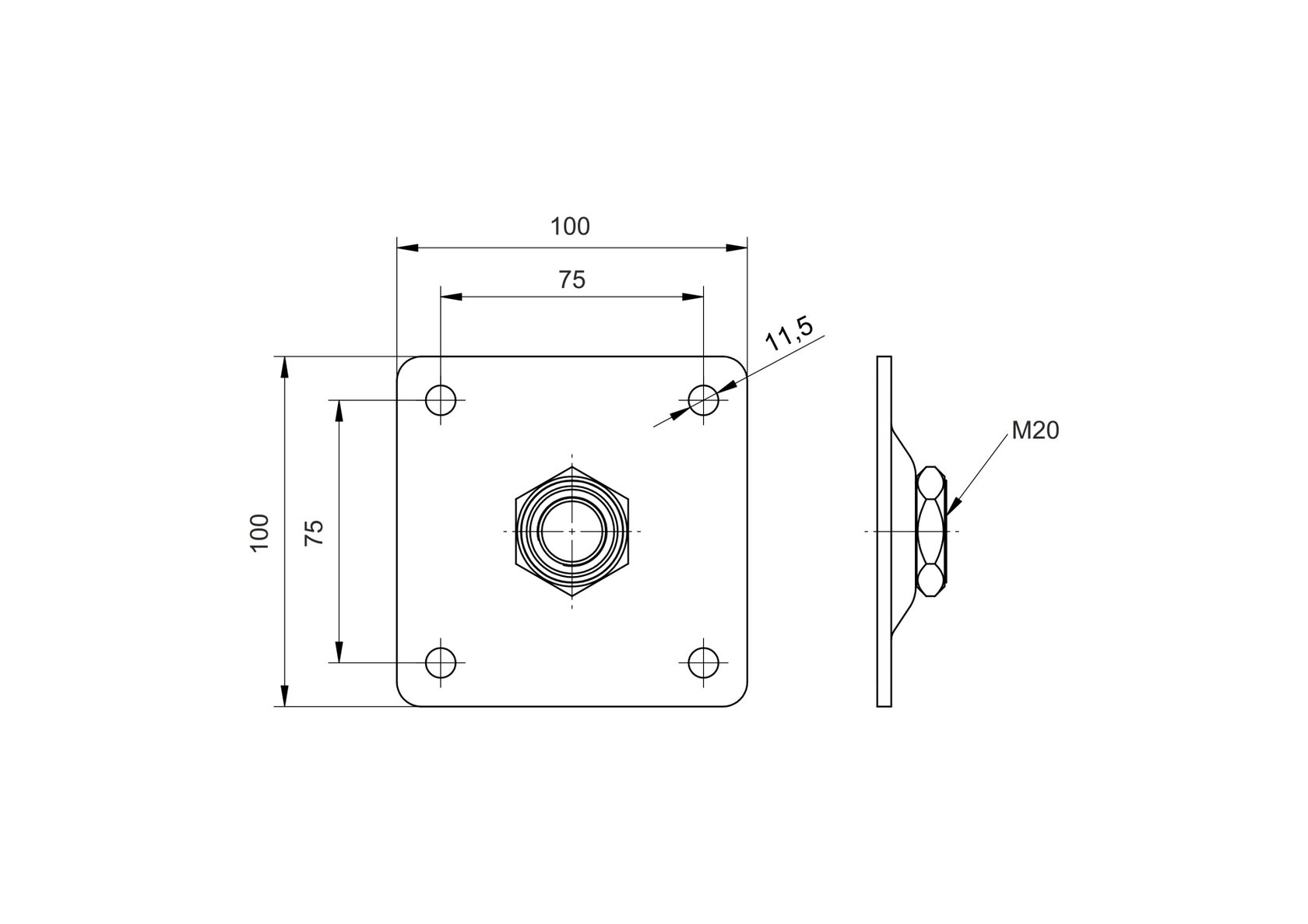 Osprzęt bram Zn, M20, 100x100