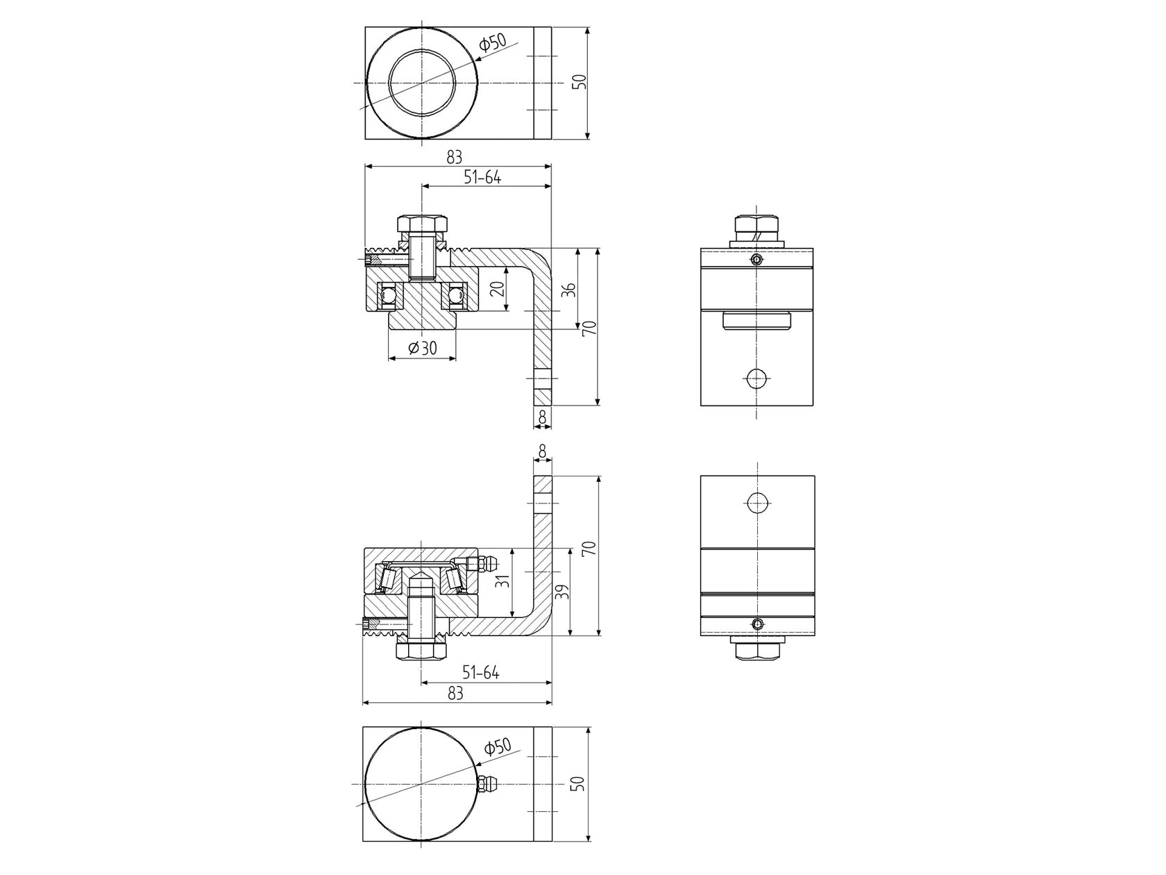 Zawias do ciężkich bram, D50