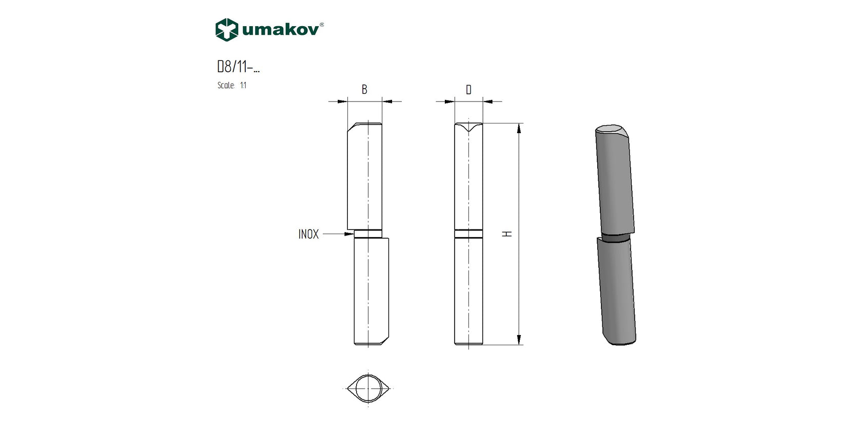 Zawias do wspawania, INOX D10, L60mm