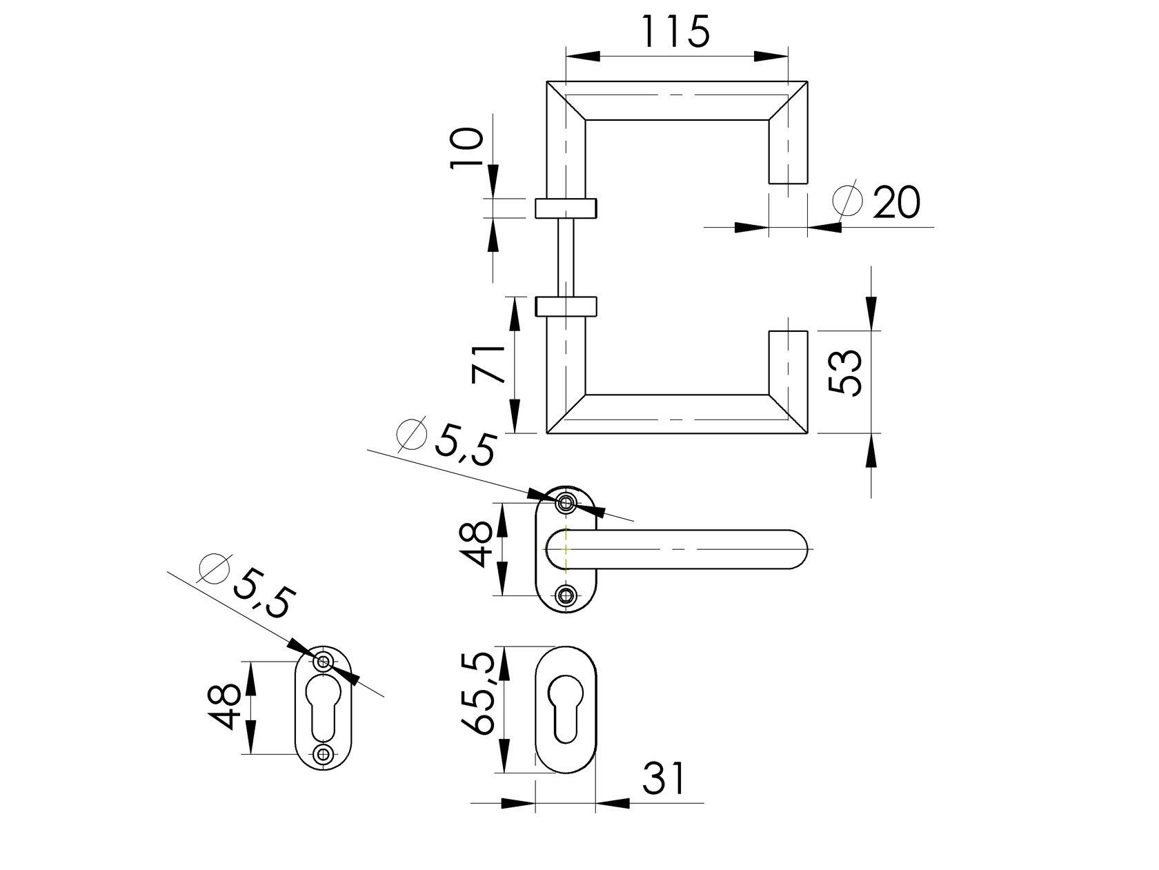 Klamka z szyldem AISI 304, K320