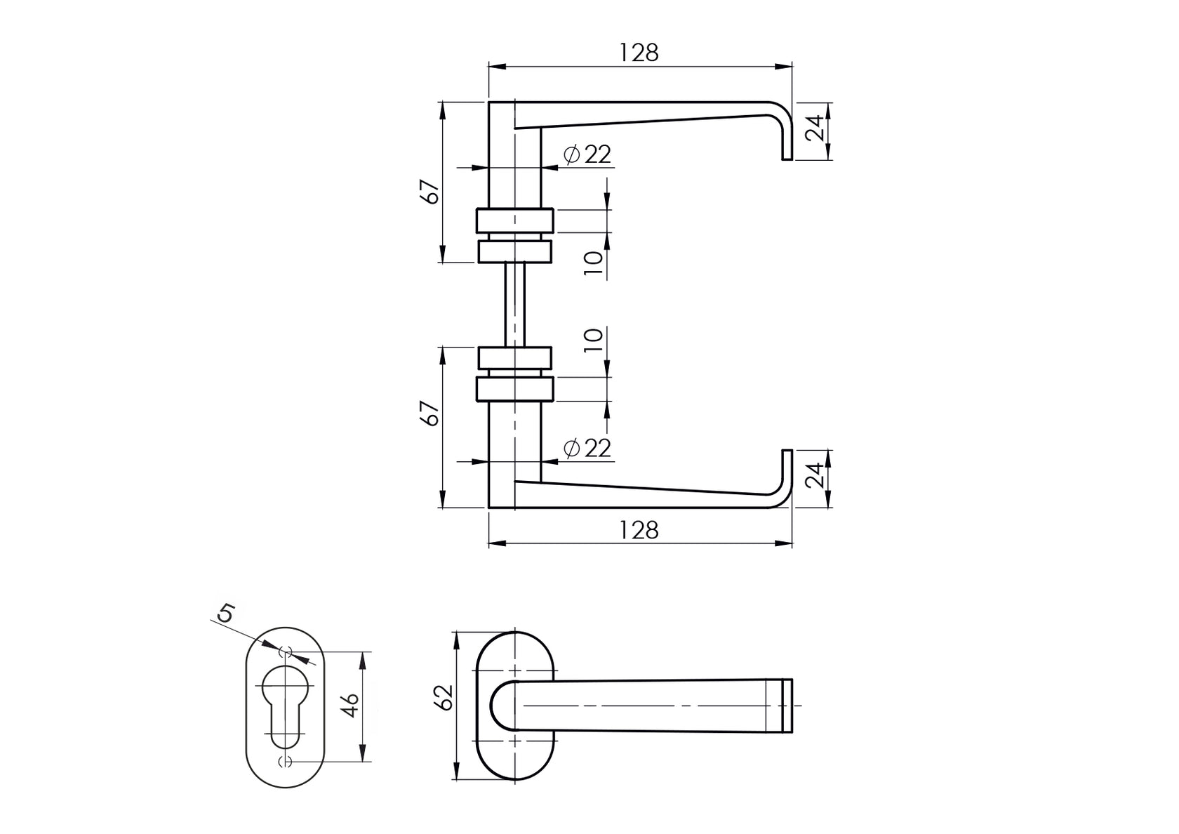 Klamka z szyldem AISI 304, K320, L135mm