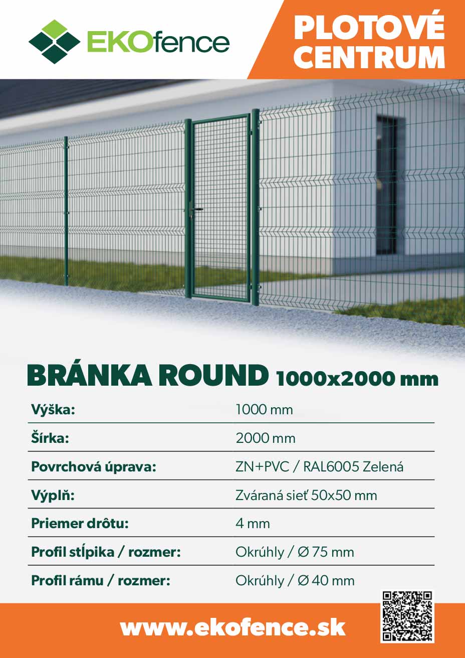 Bránka 1kr. ROUND ZnPVC 1000x2000mm, D75mm, zelena