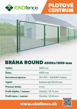 Brána 2kr. ROUND ZnPVC 4000x1800mm, D75mm, zelená