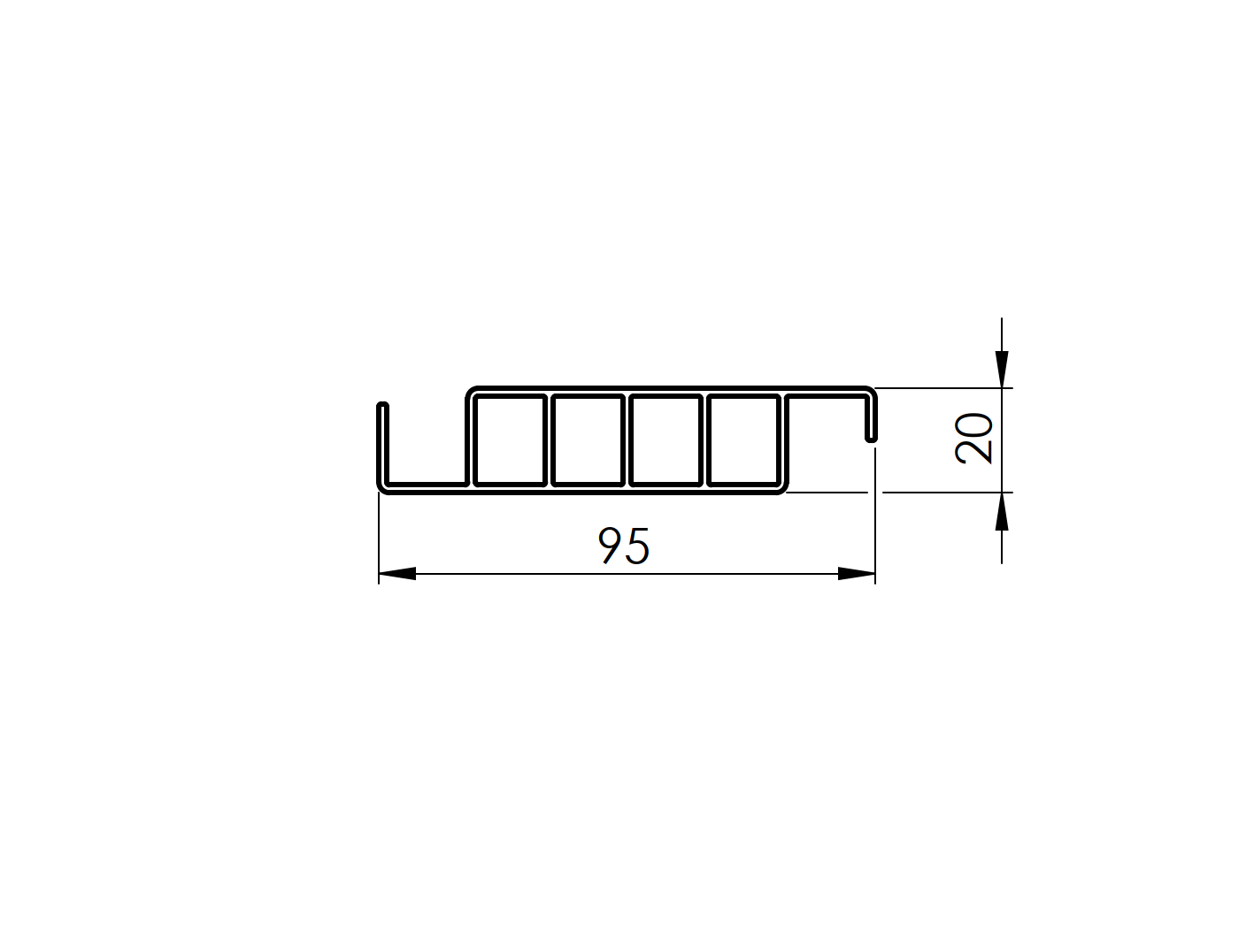 Aluminiowe wypełnienie 20x95-2400mm