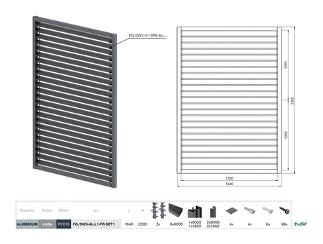 Zestaw ALAntrac poziomy system uchylny 2,3x1,6m z wypełnieniem romboidalnym ALAntrac 1,5m 20x105, w ramie ALAntrac 50x60