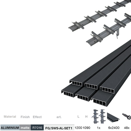 Set Antracitový hlinikový horizontálny naklápací systém 1,09m s AL 1,2m Antracitovou výplňou 20x95mm