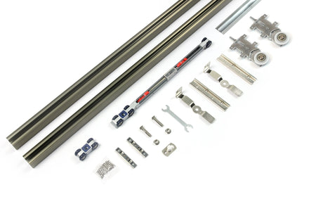 Aluminiowe okucie jezdne do przesuwnych paneli zacieniających, profil 3 m o nośności 60 kg – ZESTAW