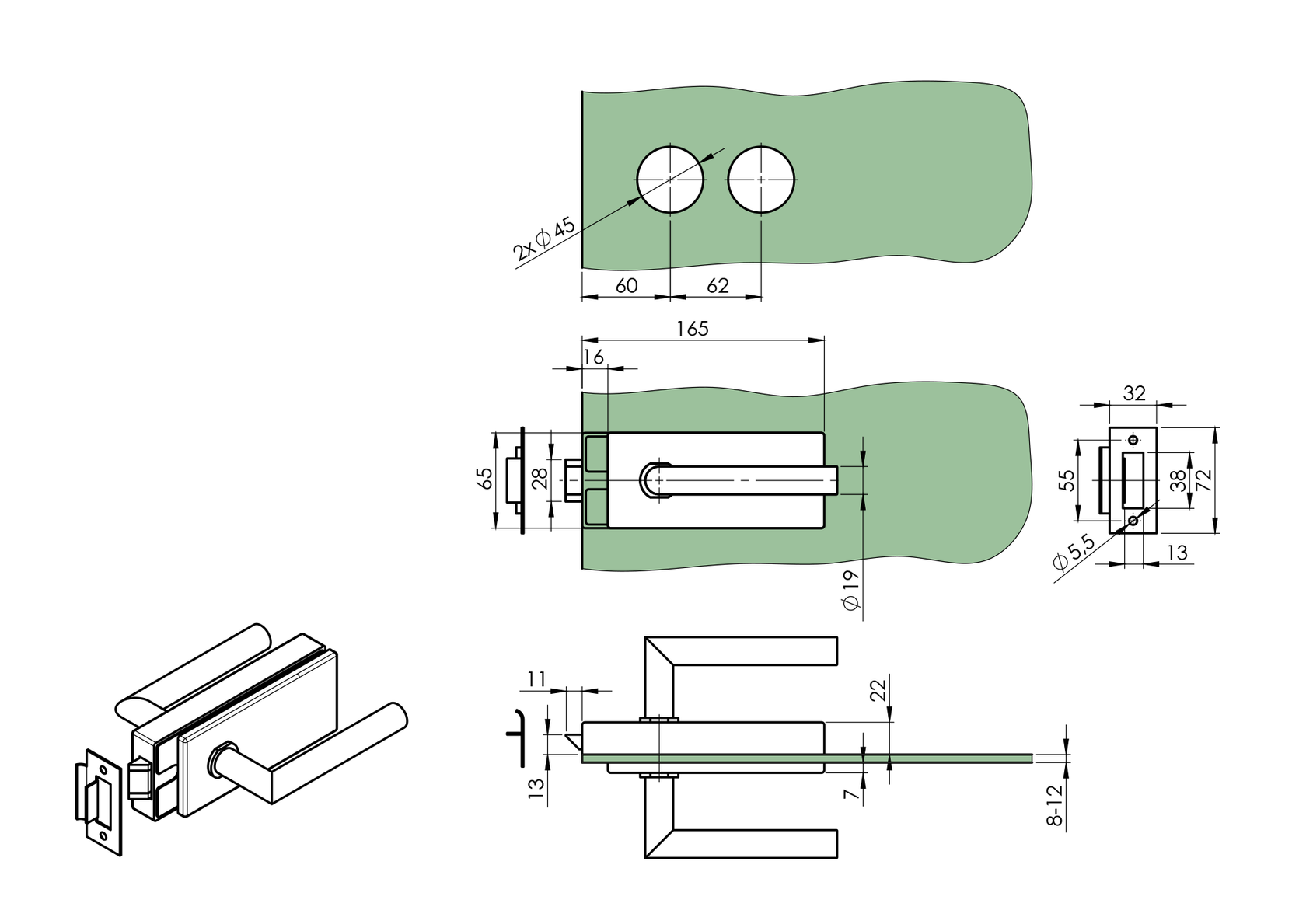 Zamek s klamka i wkładkę AISI304 UV