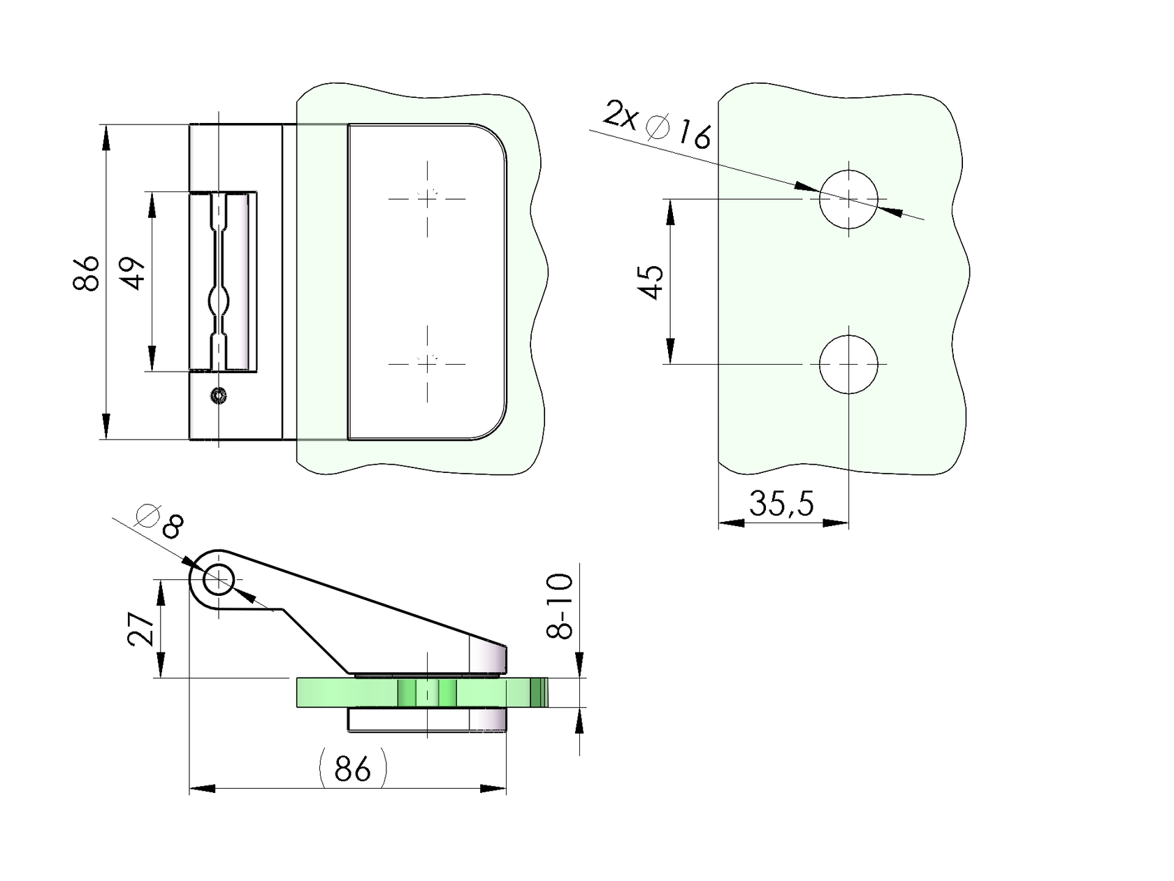 Zawias do ościeżnicy szklanych drzwi office