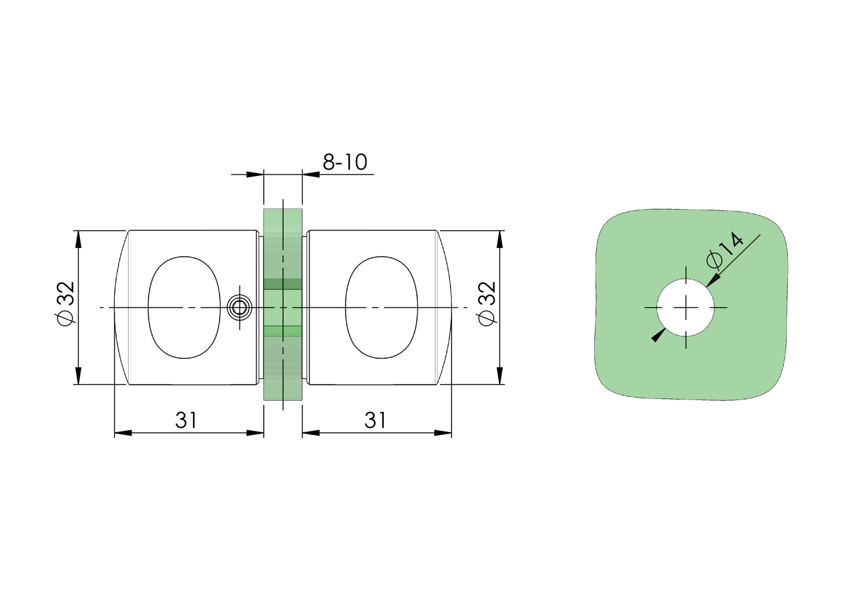 Pochwyt - gałka AISI 304, K320, D32mm