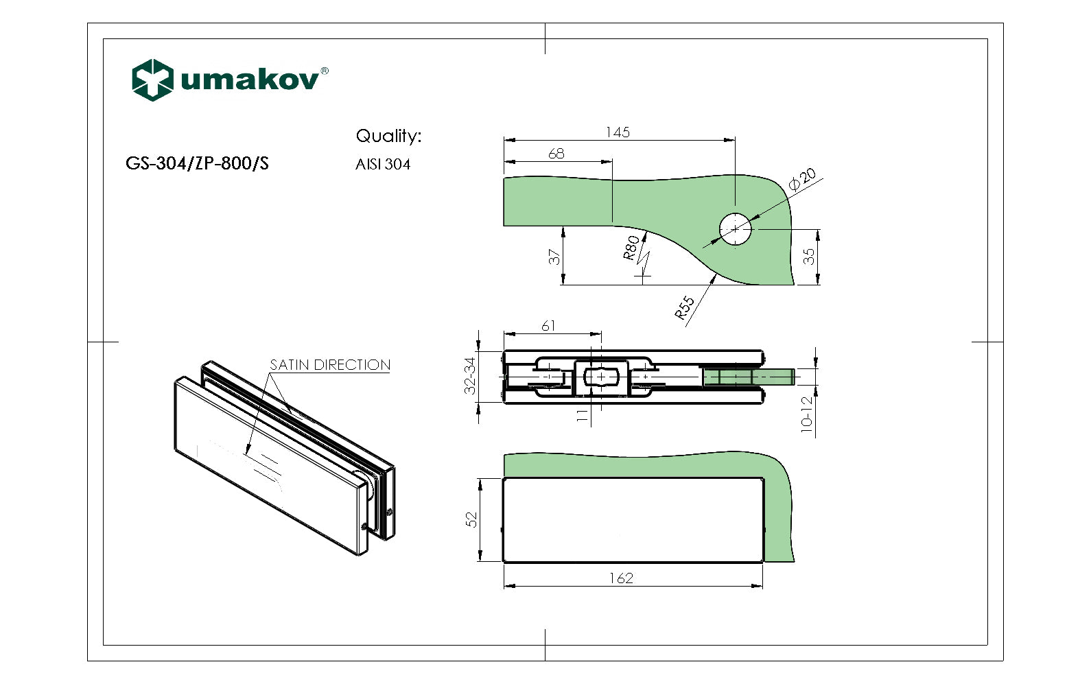 Zawias dolny AISI 304