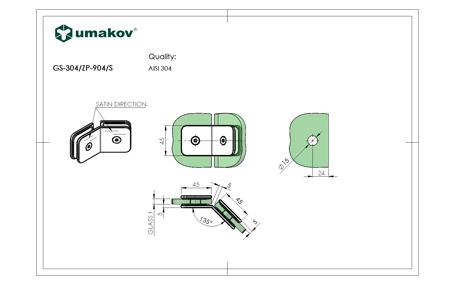 Łącznik szkła, AISI 304, T 8-10 mm