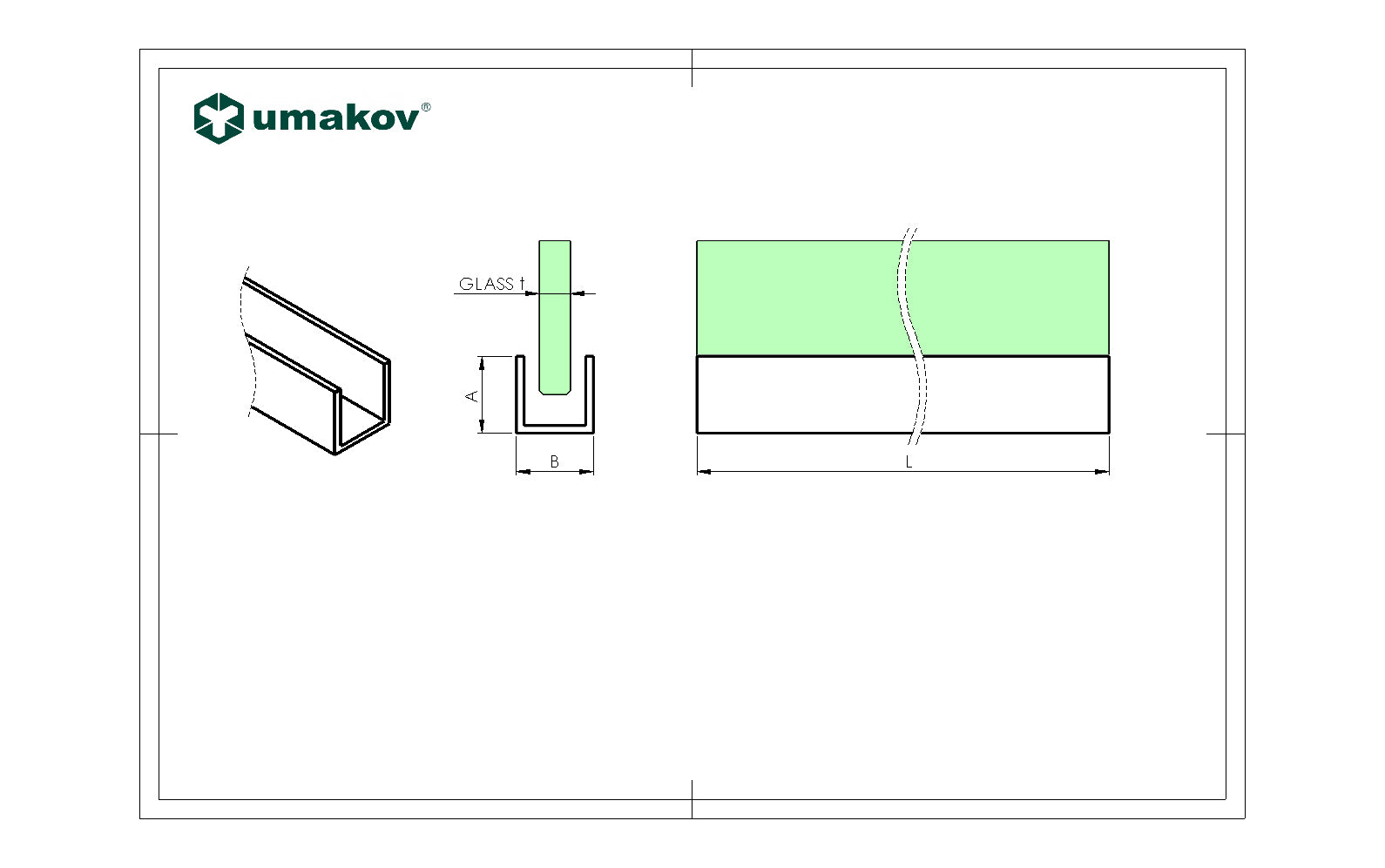 Zasklenie pevné - profil U 20x12x2mm t8mm BLACK