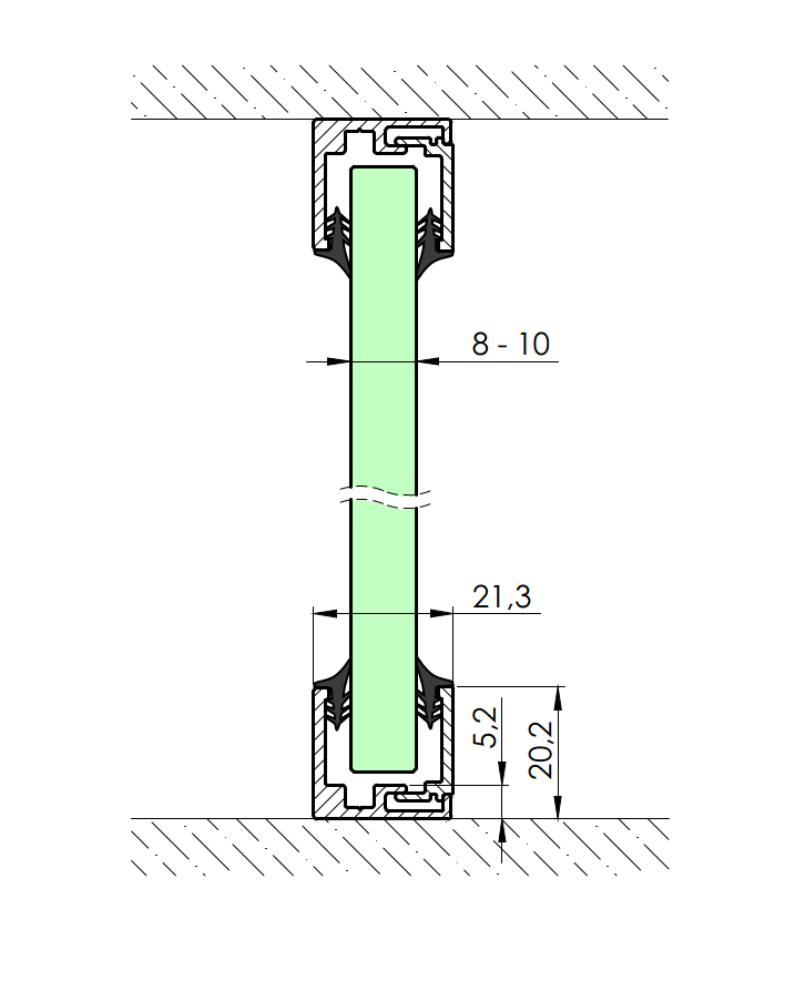 Listwa montazowa do zabudowy szklan 20x21mm, L3000