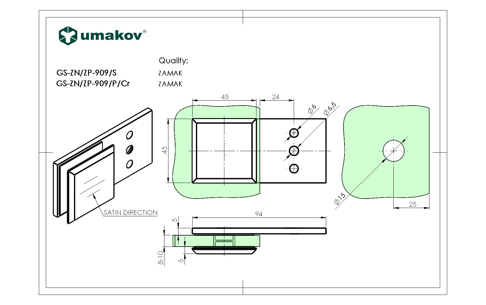 Uchwyt szkła, Zamak, T 8-10 mm