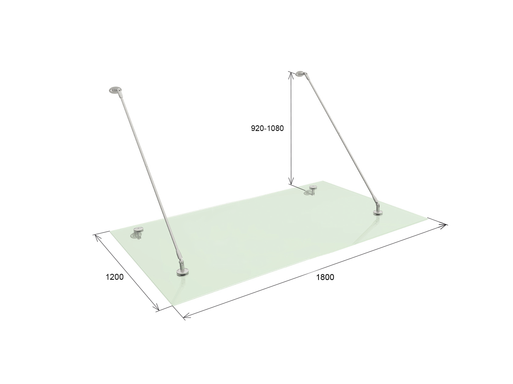 Daszek nierdzewny- okucia kpl M12 + szkło AISI316,