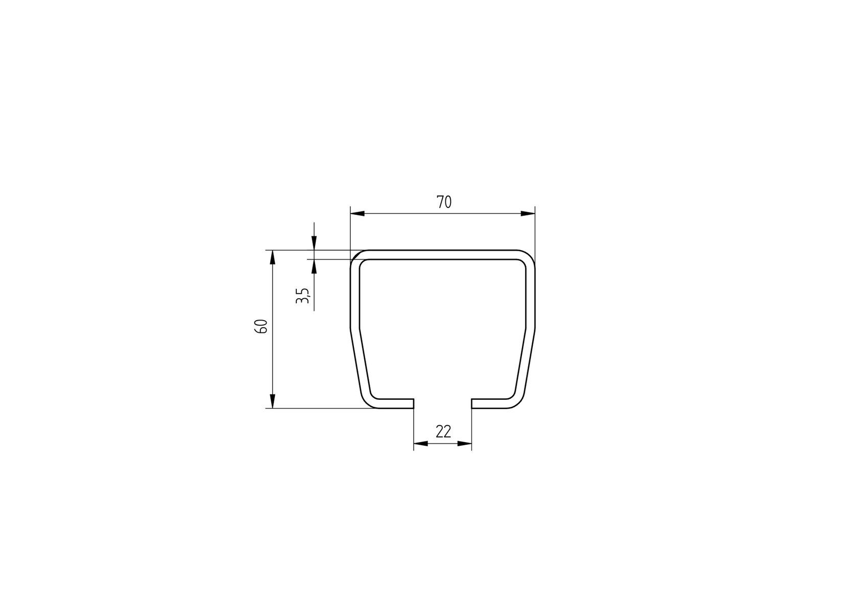 Profil do bramy przesuwnej Fe, 70x60x3,5mm, L3m