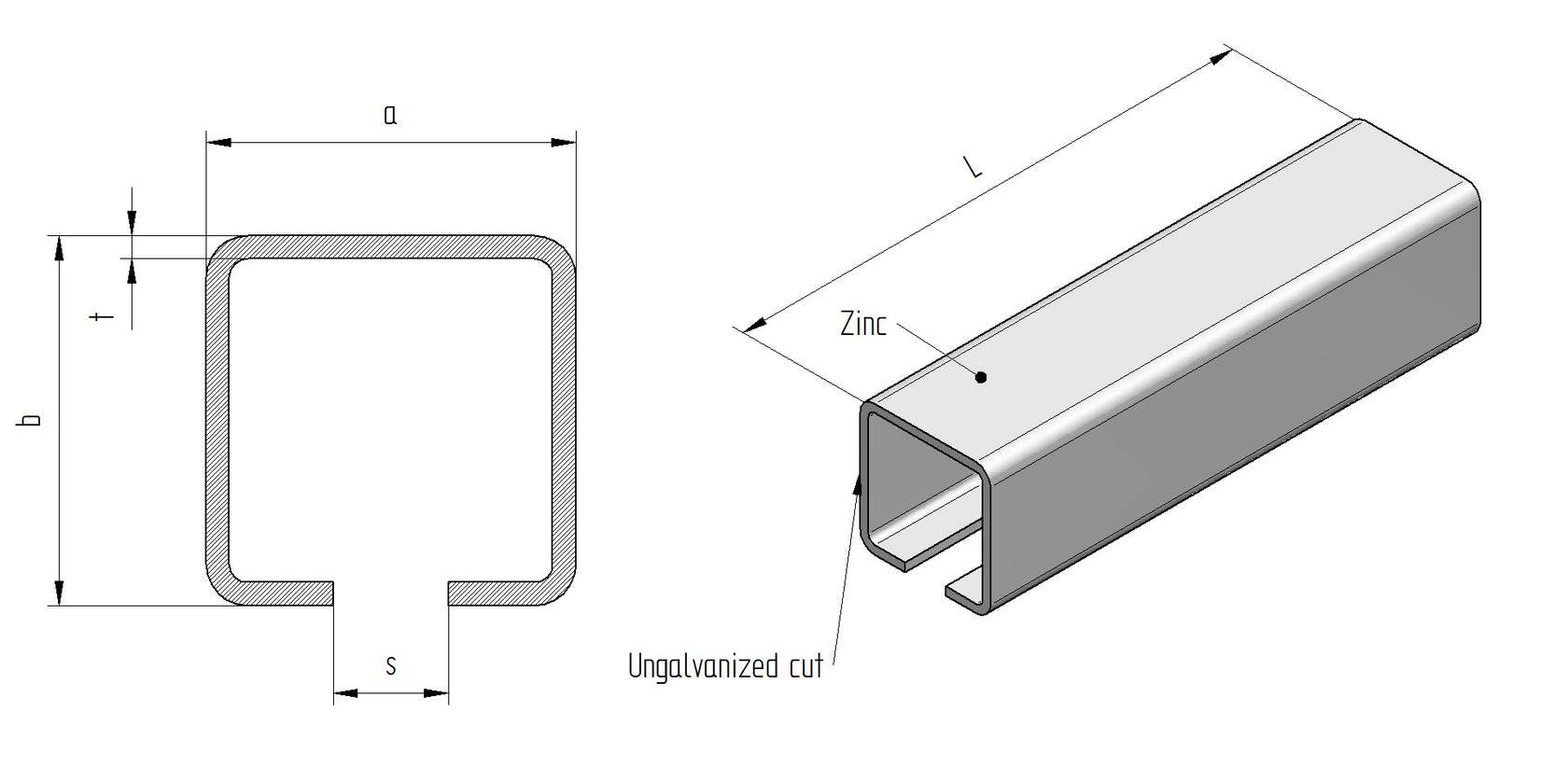 Profil do bramy przesuwnej Zn, 78x78x4mm, L7m