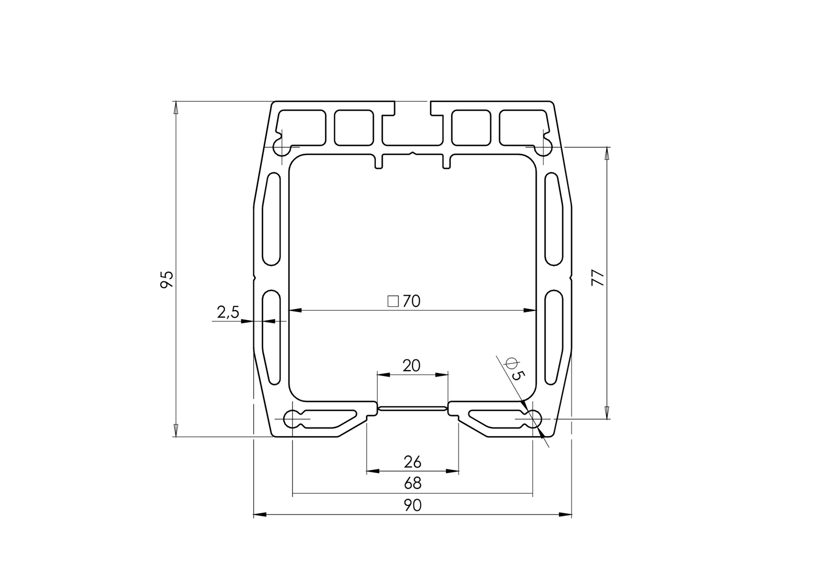 Prowadzący profil dolny AL, 90x95mm, L6m, RAL7016