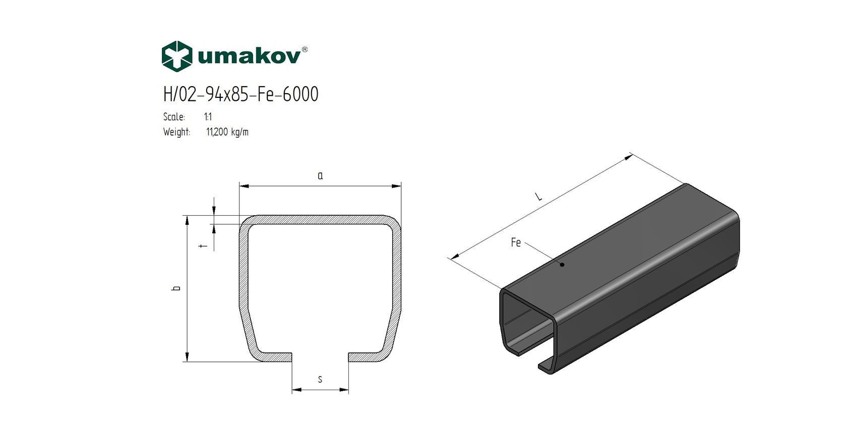 Profil do bramy przesuwnej Fe, 94x85x5mm, L6m