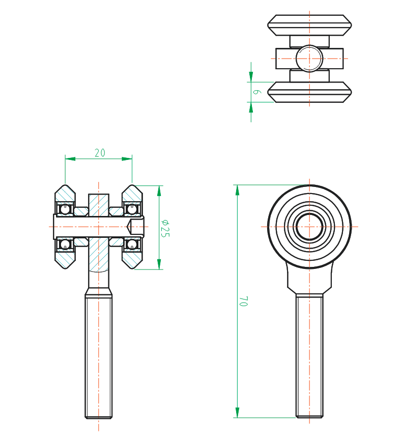 2 - rolkowy wózek Zn, profile 33x34mm