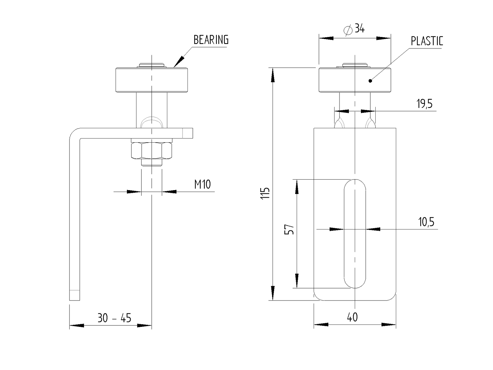 Rolka prowadzaca H115mm, B40mm, d=35mm