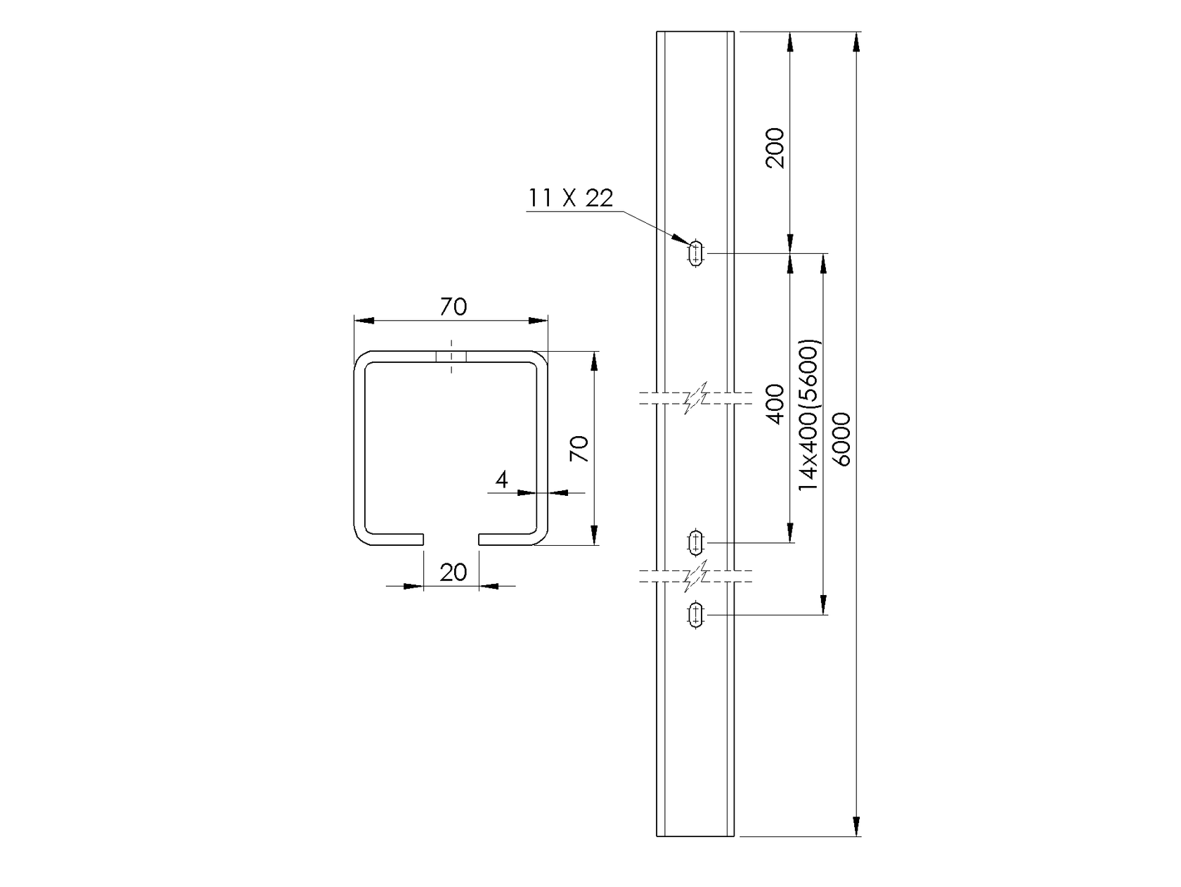 Profil prowadzący z otworami, ocynkowany Zn