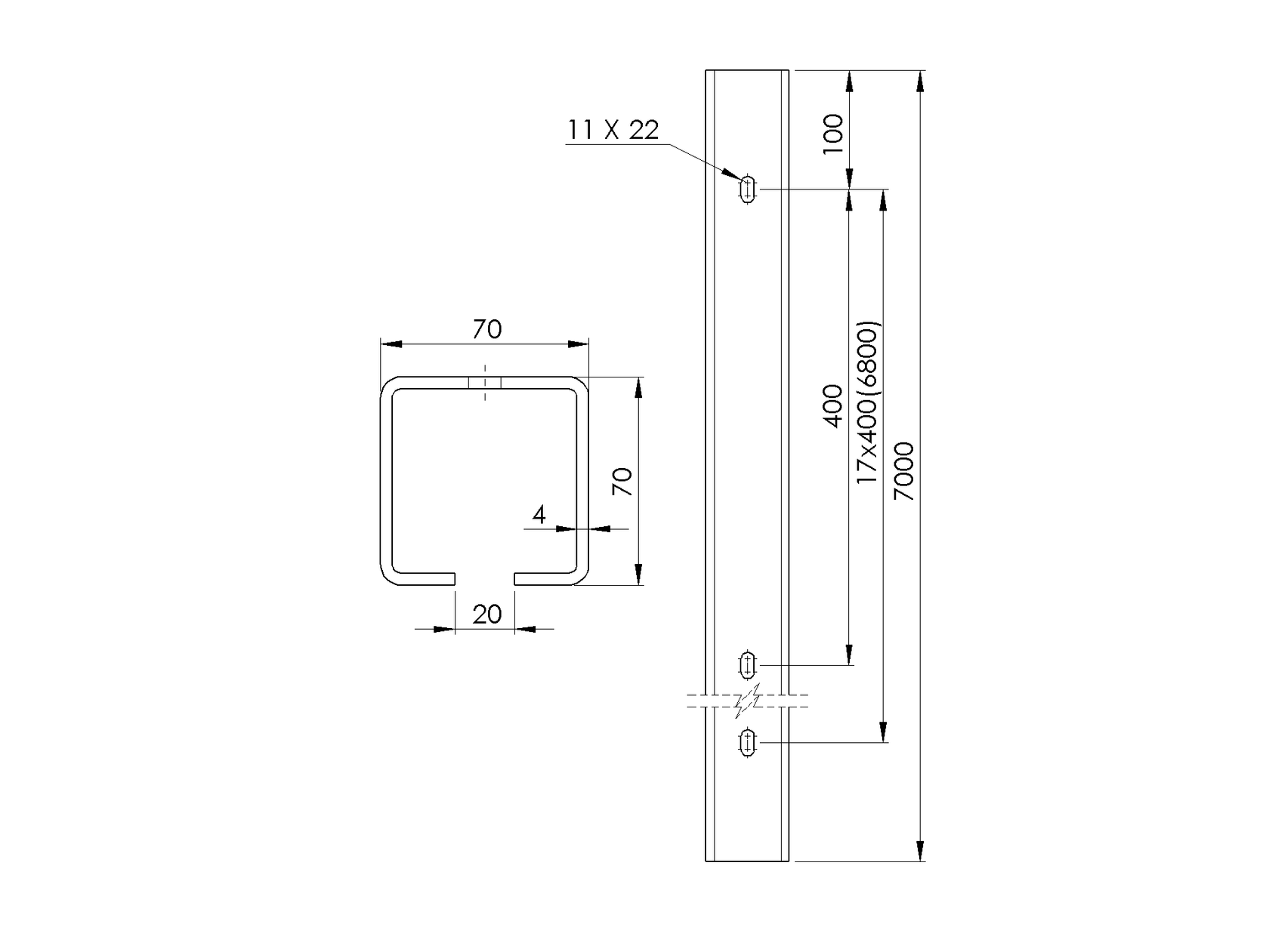 Profil prowadzący z otworami, ocynkowany Zn