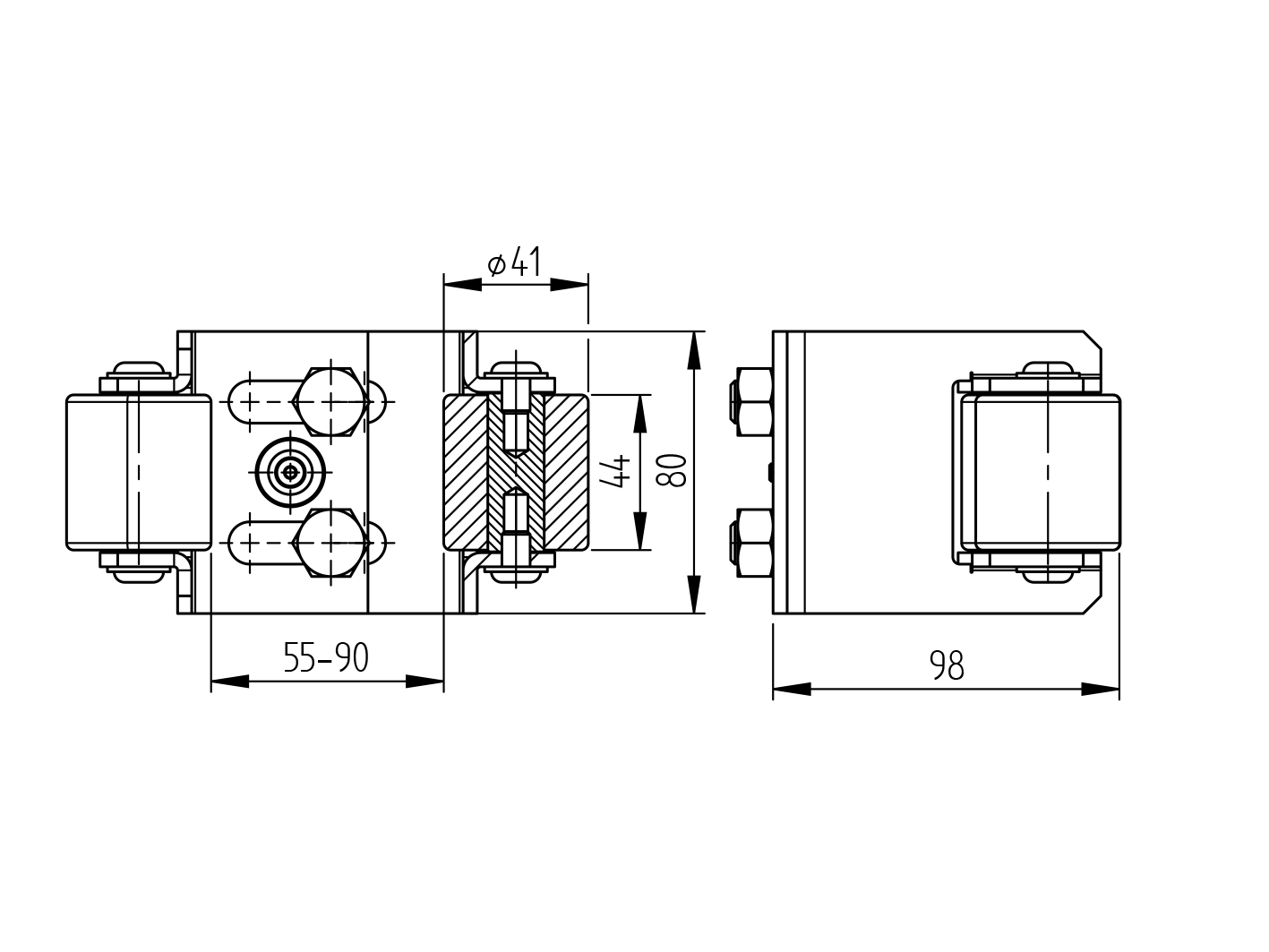 Uchwyt bramy Zn, 55-90mm Zn,black rubber