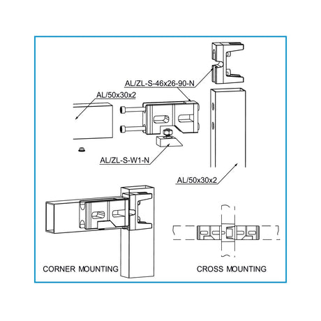 Corner connector 46x26 for profile 50x30