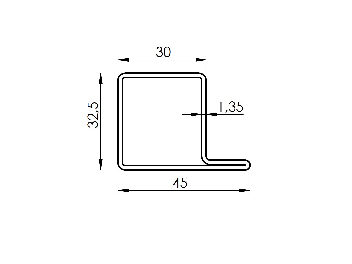 Zamknięty profil L-45x30x30x1,35, L6000mm
