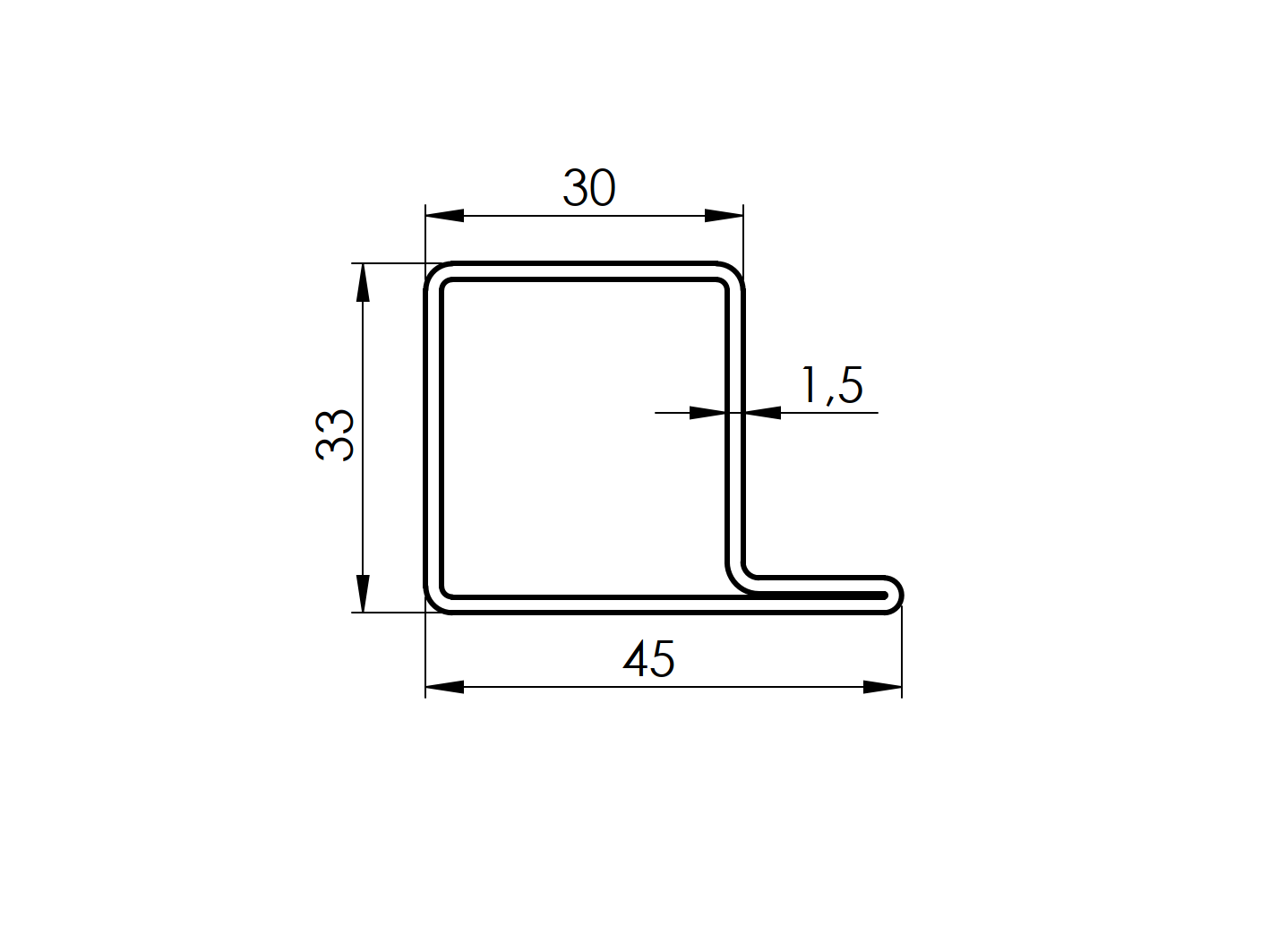 Zamknięty profil L, 45x30x30x1,5, L6000mm
